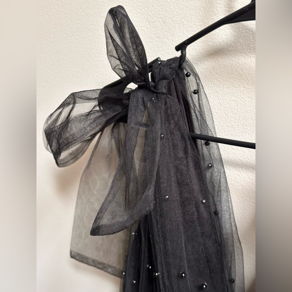 NEW Lulus Black Tulle Beaded Shoulder-Tie Tiered Mini Party Dress Women’s L READ - Picture 6 of 12